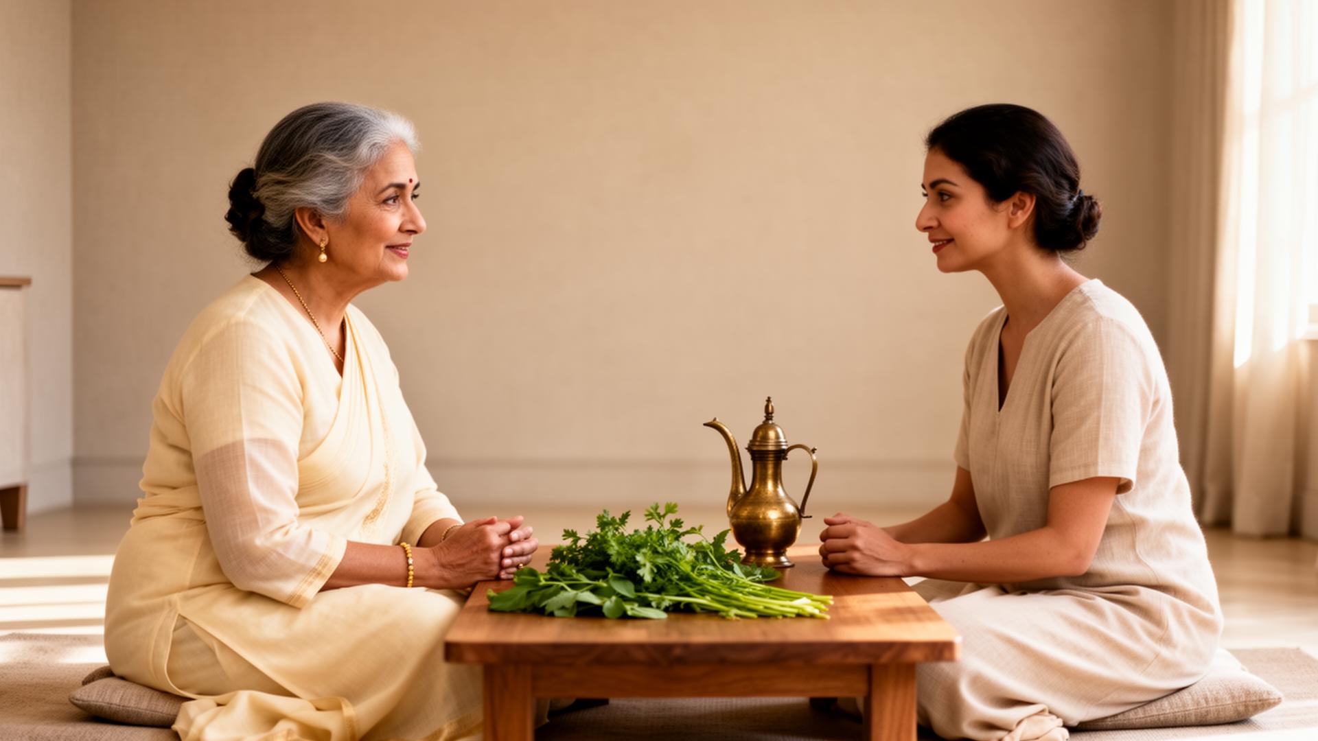 Two women in an Ayurvedic consultation
